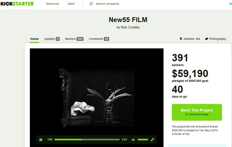 Polaroid New55 film on Kickstarter