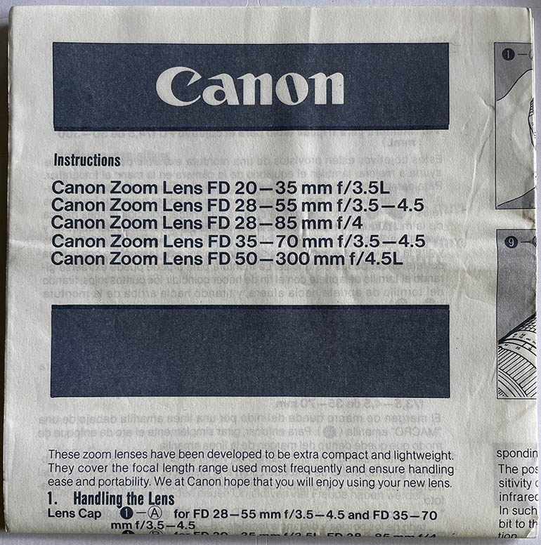 Canon FD Zoom Lens Instruction manual
